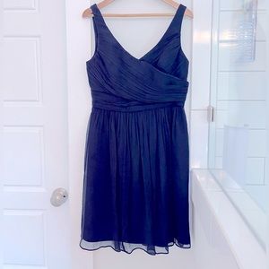 J.Crew petite Heidi cocktail dress, navy silk chiffon, 6P, straps shortened